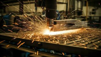 staal fabriek werkplaats metaalbewerking, snijden, fabricage apparatuur, lassen gegenereerd door ai foto