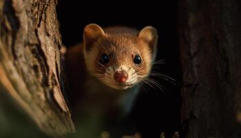 een schattig harig zoogdier, met een pluizig snuit, op zoek Bij camera gegenereerd door ai foto