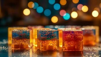 's nachts viering Bij een bar, drankjes gloeiend in levendig kleuren gegenereerd door ai foto