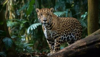 majestueus groot kat wandelen in de wildernis, schuilplaats in duidelijk zicht gegenereerd door ai foto