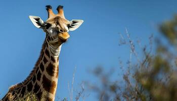 giraffe in Afrika, staand hoog, staren Bij de mooi savanne gegenereerd door ai foto