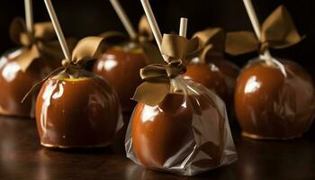 een decadent buffet van chocola toetjes, zoet behandelt in een rij gegenereerd door ai foto