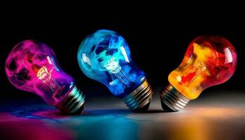 gloeiend elektrisch lamp verlicht ideeën met helder, levendig kleuren gegenereerd door ai foto
