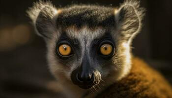 schattig lemur staren, haar ogen gefocust, in de tropisch regenwoud gegenereerd door ai foto