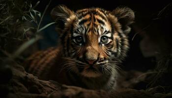 een majestueus Bengalen tijger wandelingen door de Woud, alarm en gefocust gegenereerd door ai foto