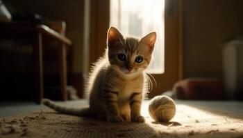 schattig katje spelen met een speelgoed, op zoek pluizig en speels gegenereerd door ai foto