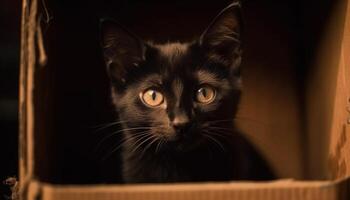 schattig katje zitten, op zoek Bij camera met nieuwsgierig speels ogen gegenereerd door ai foto