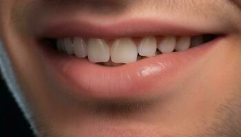 glimlachen mannen en Dames vitrine gezond tandheelkundig hygiëne en geluk gegenereerd door ai foto