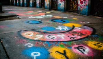levendig kleuren, graffiti, rommelig schilderijen, abstract, stad leven, chaotisch speelplaats gegenereerd door ai foto