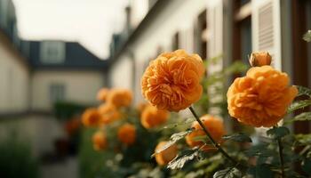 levendig geel bloem hoofd brengt schoonheid naar natuur buitenshuis gegenereerd door ai foto