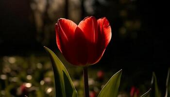 levendig tulp bloesem brengt natuurlijk schoonheid naar de weide gegenereerd door ai foto