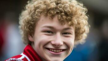 glimlachen kind portret, vrolijk jongens op zoek Bij camera, schattig mannetjes gegenereerd door ai foto