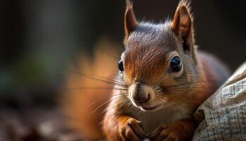 schattig klein zoogdier met pluizig vacht zittend Aan een boom gegenereerd door ai foto