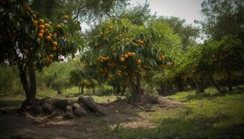 vers biologisch citrus fruit, rijp en gezond, gegroeid in een groen boomgaard gegenereerd door ai foto