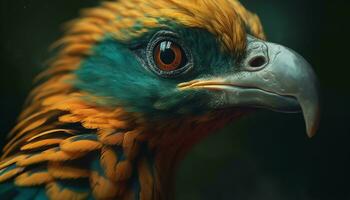 majestueus vogel van prooi neerstrijken Aan tak, levendig veren patroon gegenereerd door ai foto