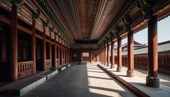 oude Beijing hal, gebouwd structuur, verdwijnen punt, Chinese cultuur, geestelijkheid gegenereerd door ai foto