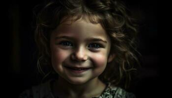 glimlachen portret van een schattig kind op zoek Bij camera gelukkig gegenereerd door ai foto