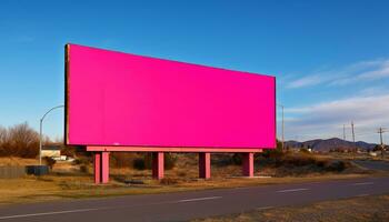 Doorzichtig lucht, leeg langs de weg, blauw aanplakbord, Nee mensen, vervoer advertentie gegenereerd door ai foto