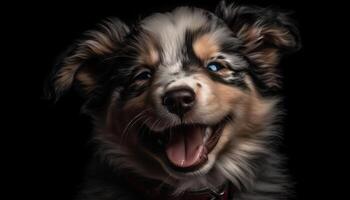 schattig puppy portret klein, pluizig, rasecht hond, op zoek Bij camera gegenereerd door ai foto