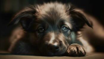 schattig puppy portret, klein en pluizig, op zoek Bij camera gegenereerd door ai foto