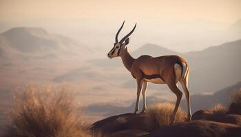 staand zoogdier in Afrikaanse wildernis, zonsondergang silhouet, schoonheid in natuur gegenereerd door ai foto