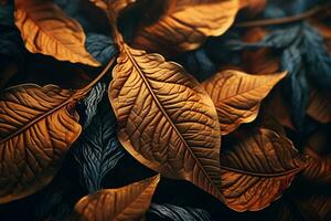 dichtbij omhoog van mooi herfst bladeren met water druppels. natuurlijk achtergrond ai gegenereerd foto