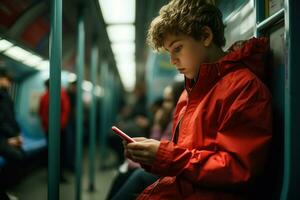 jong jongen Londen metro Speel. genereren ai foto