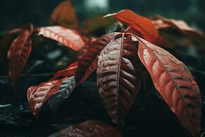 dichtbij omhoog van mooi herfst bladeren met water druppels. natuurlijk achtergrond ai gegenereerd foto