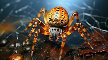 spinnen web verlichte door een mozaïek- van kleuren in de achtergrond. generatief ai foto