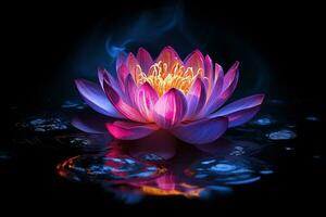 mooi roze water lelie of lotus bloem Aan donker achtergrond ai gegenereerd foto