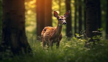 schattig hert schaafwonden in groen weide, omringd door rustig natuur gegenereerd door ai foto