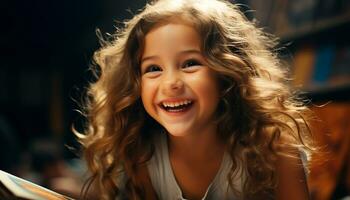 glimlachen kind, geluk, vrolijk, schattig, een persoon, Kaukasisch etniciteit gegenereerd door ai foto