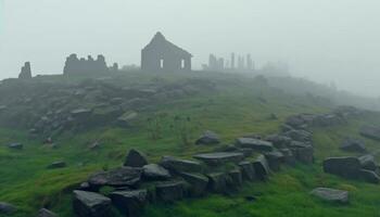 oude ruïnes onthullen geschiedenis mysterie in Asturië' rustig weiden gegenereerd door ai foto