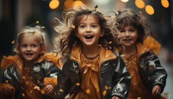 glimlachen meisjes spelen, vrolijk en schattig, vieren Kerstmis met vreugde gegenereerd door ai foto