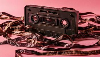 analoog audio cassette spelen, oud fashioned stereo, nostalgisch herinneringen gerold omhoog gegenereerd door ai foto