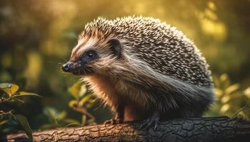 schattig egel in natuur, dichtbij omhoog, op zoek Bij camera, buitenshuis gegenereerd door ai foto