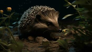 schattig egel in natuur, klein en harige, op zoek alarm buitenshuis gegenereerd door ai foto