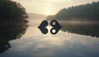 rustig tafereel reflectie van boom in sereen vijver Bij zonsondergang gegenereerd door ai foto