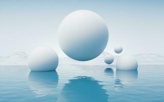 water oppervlakte met ronde ballen achtergrond, 3d weergave. foto