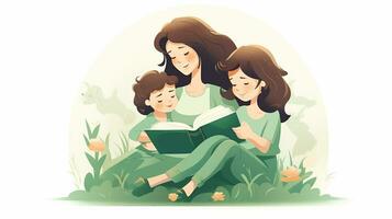 een moeder onderwijs haar kind naar lezen. generatief ai foto