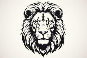 nl gezicht portret van een staand Afrikaanse leeuw met een groot manen in een zwart en wit vector ontwerp foto