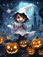 gelukkig halloween, kinderen zullen genieten de halloween festival, de geesten zullen komen uit Aan de halloween festival.generatief ai foto