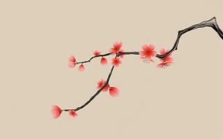 Pruim bloesem met Chinese inkt schilderij stijl, 3d weergave. foto