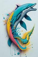 een gedetailleerd illustratie van een dolfijn voor een t-shirt ontwerp, behang en mode foto