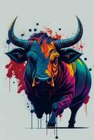 een gedetailleerd illustratie van een stier voor een t-shirt ontwerp, behang en mode foto