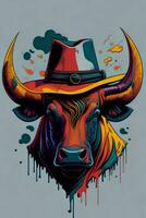 een gedetailleerd illustratie van een stier voor een t-shirt ontwerp, behang en mode foto