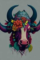 een gedetailleerd illustratie van een stier voor een t-shirt ontwerp, behang en mode foto