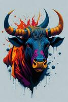 een gedetailleerd illustratie van een stier voor een t-shirt ontwerp, behang en mode foto