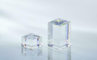glas kubus met helder achtergrond, 3d weergave. foto