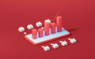 bar diagram met groei tendens, 3d weergave. foto